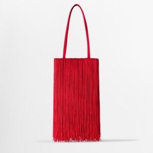 MANGO Women's Satin Fringed Handbag, like new